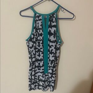 Nicole miller Black and White Tank Top with Teal Accents M nwt